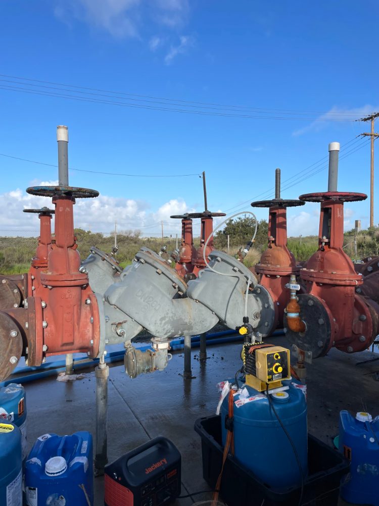 Water meter and backflow piping repair in progress